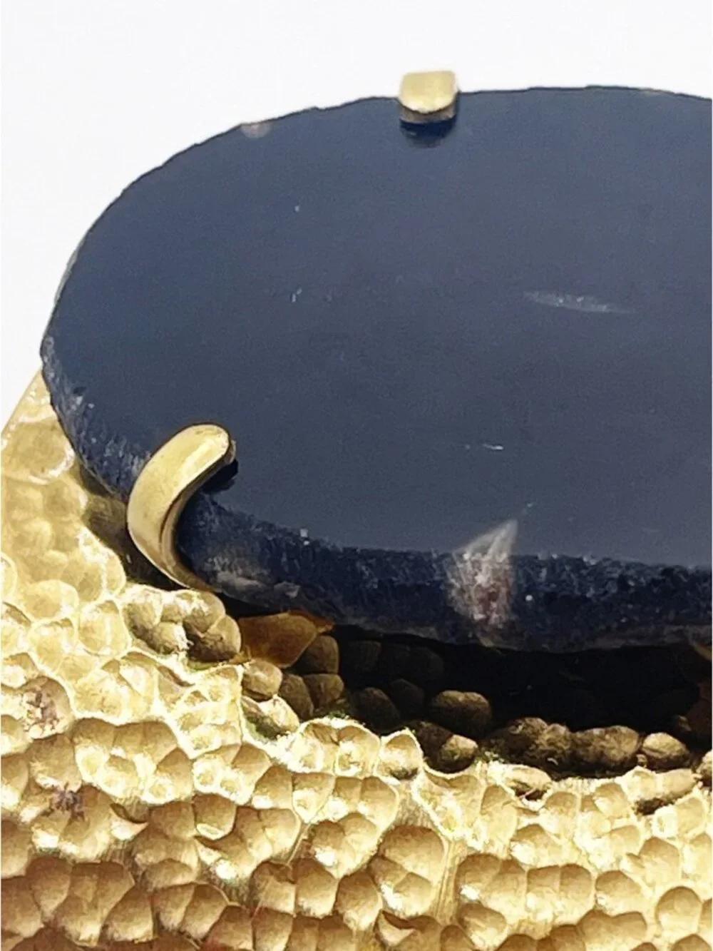 Hammered Brass Black Onyx 2” Wide Cuff Bracelet Artisan Boho Statement Chunky